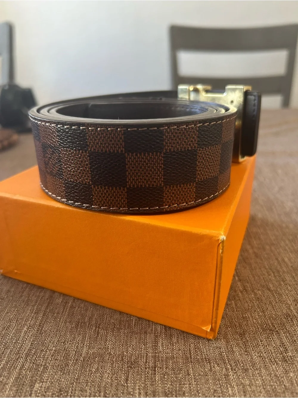 Louis Vuitton Brown Damier Canvas LV Logo Belt
